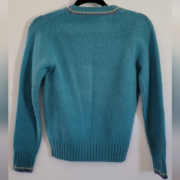 Hunters Run 100% Shetland Wool Crewneck Sweater Teal Medium Equestrian Outdoor - Picture 2 of 8